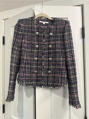 Veronica  Bears Tweed Double-Breasted Jacket - Navy/Multi